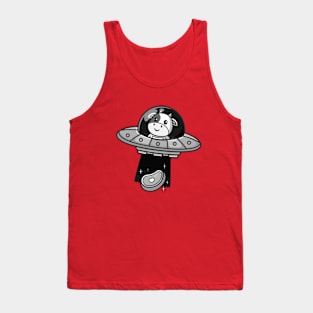 cow astronaut driving ufo catching meat steak Tank Top